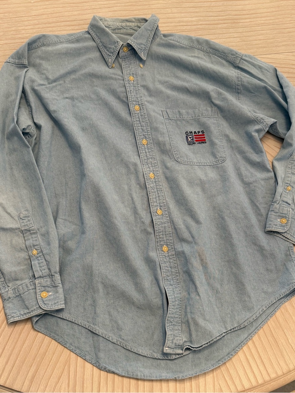 Ralph Lauren for Chaps Light Blue Denim Button-Down Shirt with Chest Pocket Logo